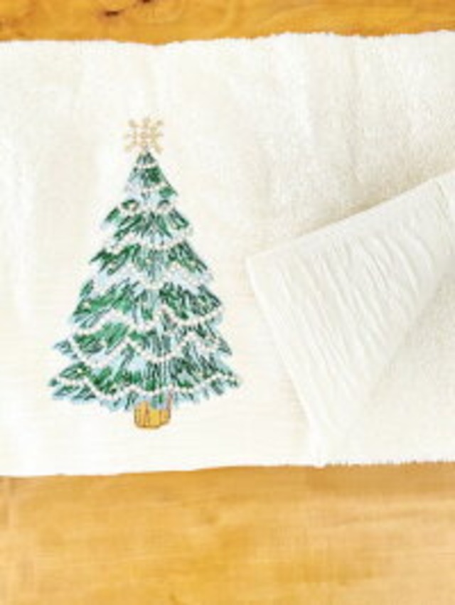 ギフトにおすすめです クリスマスタオル クリスマスツリー 刺繍 タオル タオル コットン100 クリスマス グルーン ゴールド おしゃれ 華やか ゴージャス 角型 Hawaii プチギフト ギフト プレゼント 誕生日 母の日 タオルギフト 引っ越し 退職 挨拶 粗品 Puahawaii