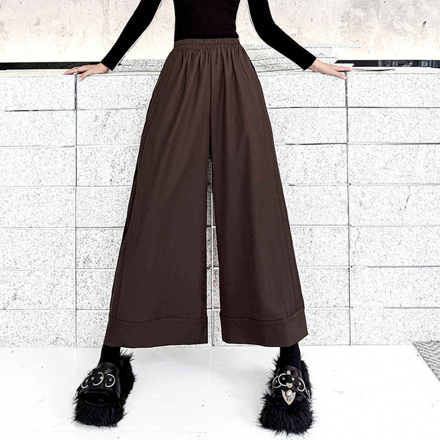 HIGH WAIST WIDE LEG RELAXED FLOWY LONG PANTS M-18601
