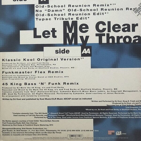 DJ Kool / Let Me Clear My Throat [0-43764, 9 43764-0] - 画像2
