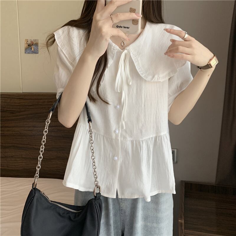 トップス レディース シャツ 襟付きブラウス ネルシャツ L XL 2XL 3XL 4XL 大きいサイズ ラージカラー ドールカラー フリル リボン クルーネック ホワイト グリーン ピンク ニュアンスカラー 半袖 襟付き かわいい 大人可愛い シンプル カジュアル 大人 おしゃれ お洒落 かっこいい レトロ ガーリー リラックス ナチュラル こなれ感 ラフ ゆったり 春 秋 冬 10代 20代 30代 通勤 OL 通学 ママ デート お出かけ 女子会 休日 旅行 着回し 普段使い 韓国系 送料無料