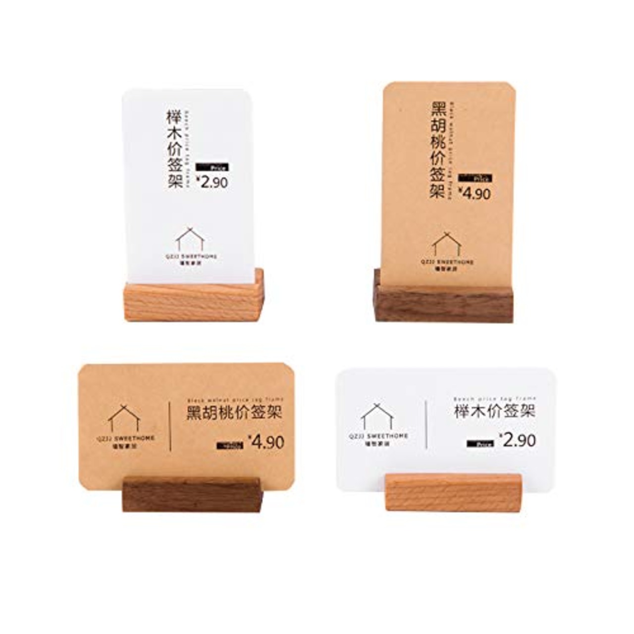 3SLIFE プライススタンド カードホルダー カードクリップ木製 (５個, ブナの木)
