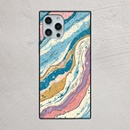 受注生産 iPhoneケース 水色と金色の地層マーブル｜紙マーブリング MARB057C