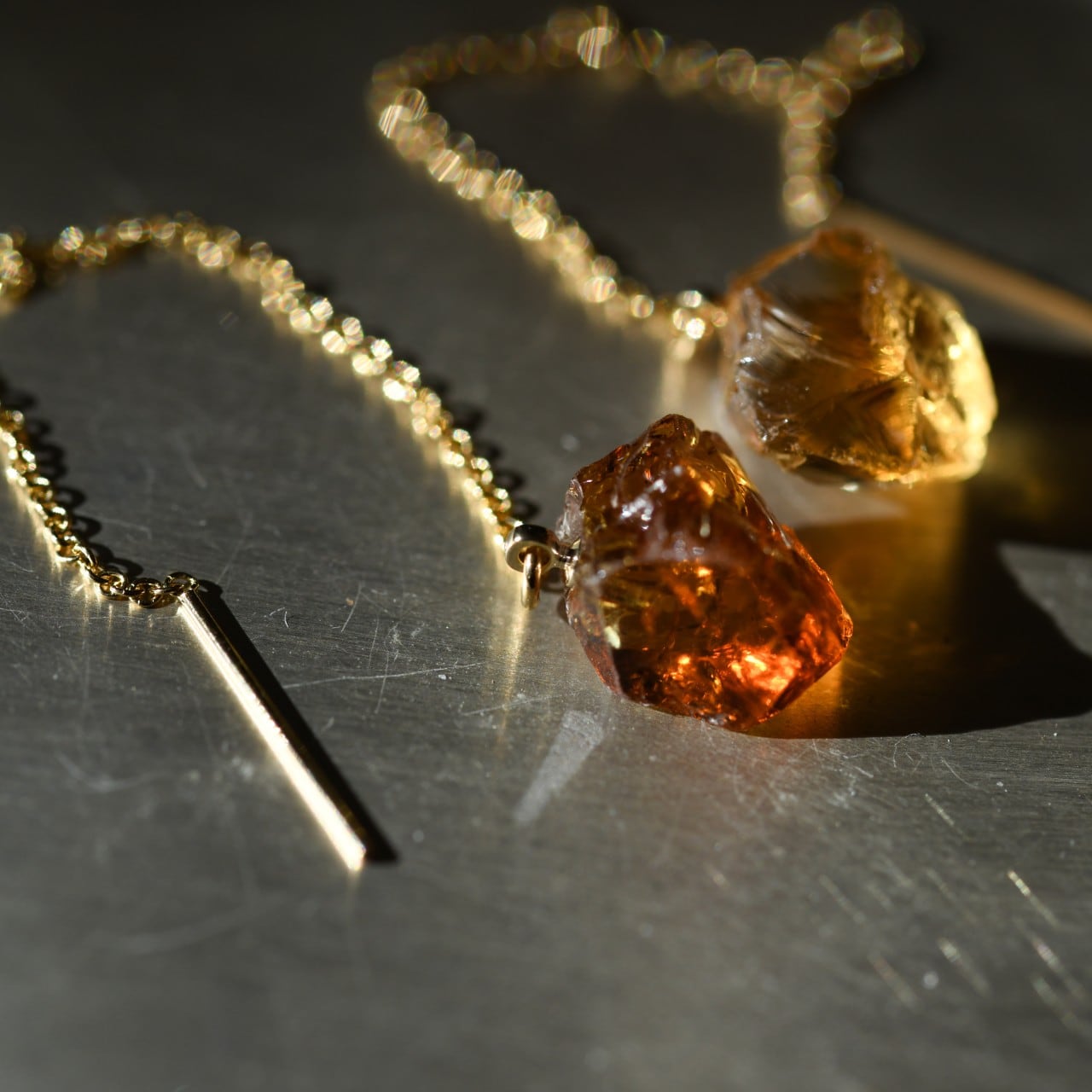034 Stay Gold Collection】 シトリン 鉱物原石 14kgfチェーンピアス