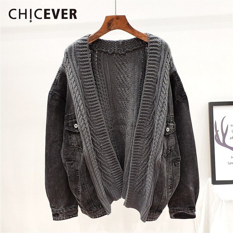 CHICEVERパッチワークコートレディースVネック長袖カーディガン特大のコート2020春スタイルタイド ロング スプリング 春物 6base59954768972