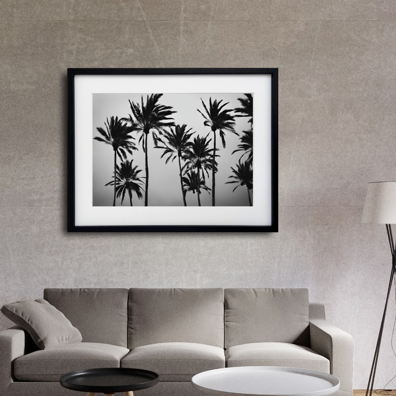 swaying palm tree｜西海岸の風を感じるモノクロパームツリーアート｜大人のモダン空間に似合うスタイリッシュポスター｜A4ポスター