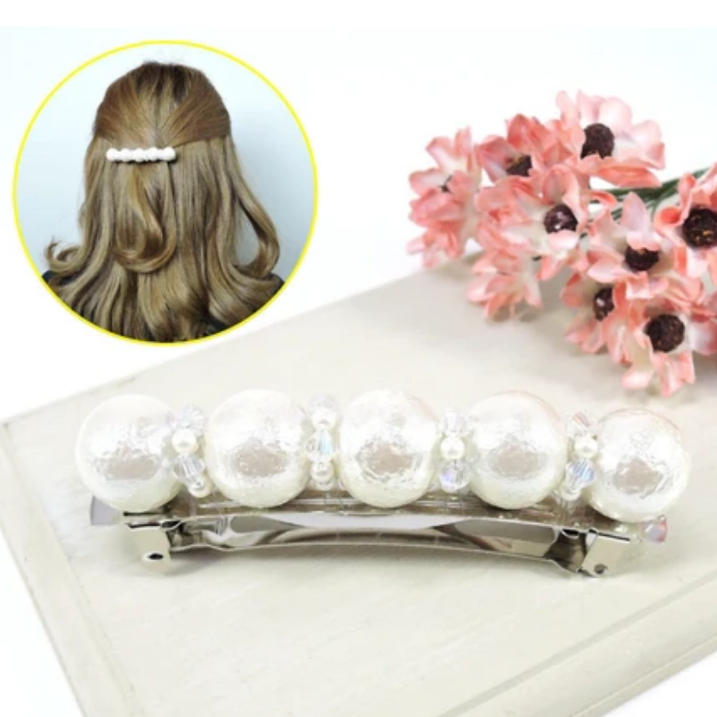 【日本製】シュリンクパールとカットビーズのバレッタ【結婚式お呼ばれ】/浜松ドレスショップ/by6sense in the closet