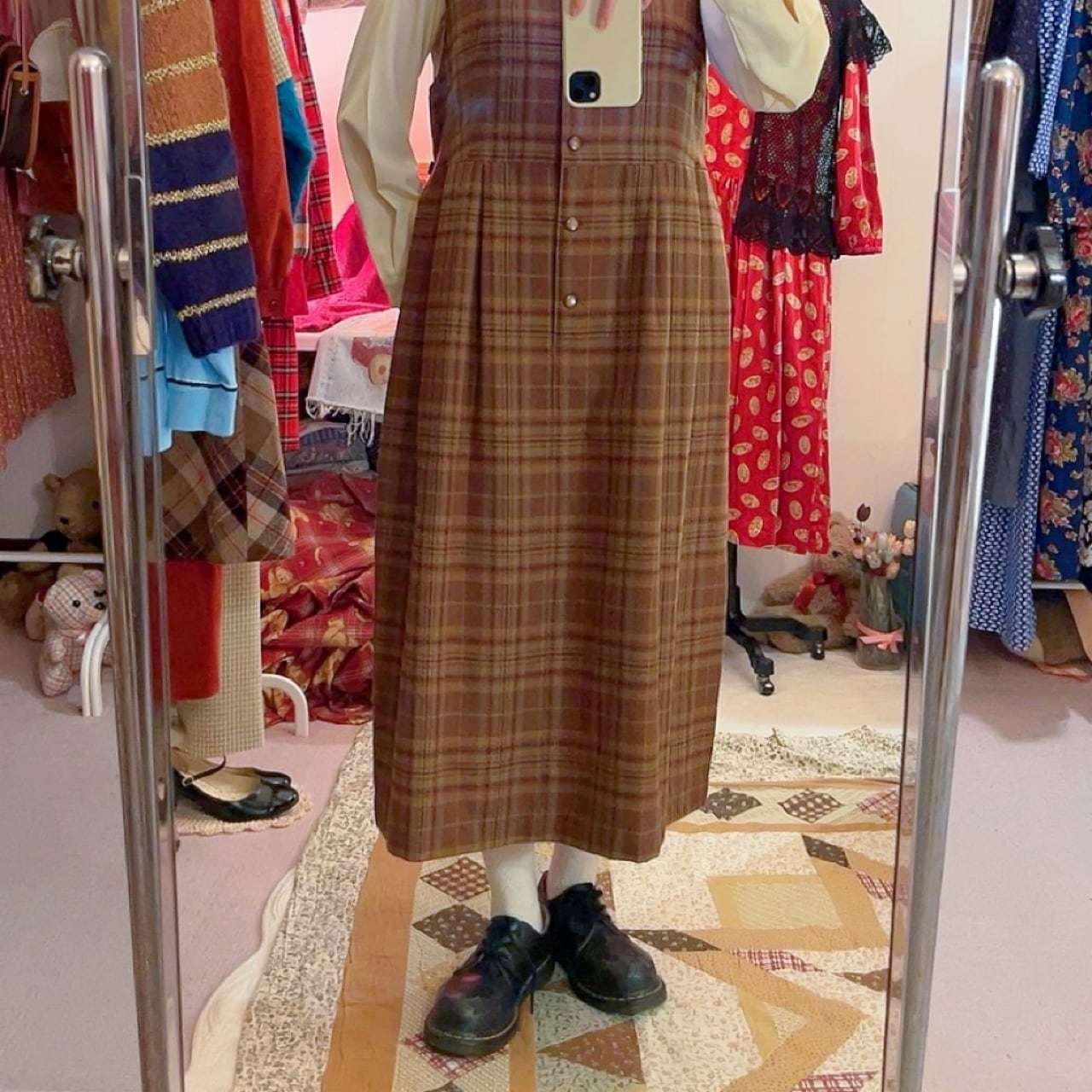 brown check jumper skirt