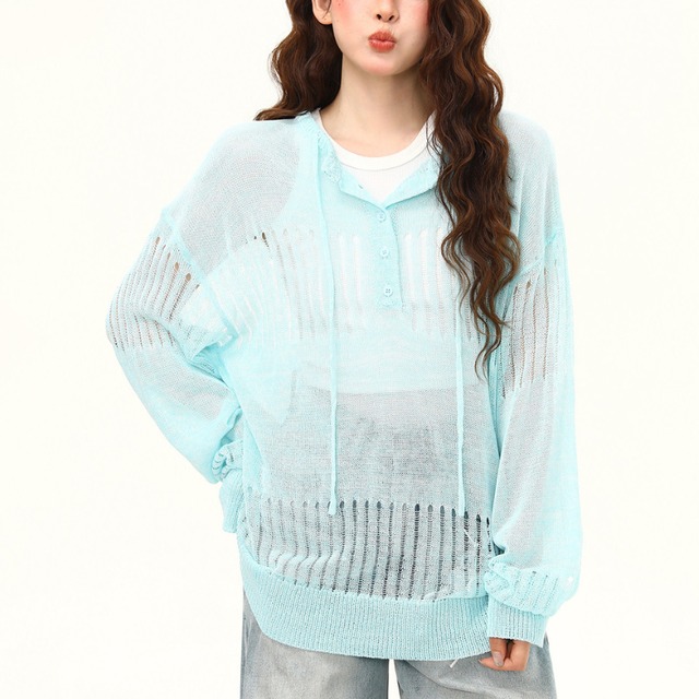 ribbon neck sheer knit　リボンネックシアーニット　J2085