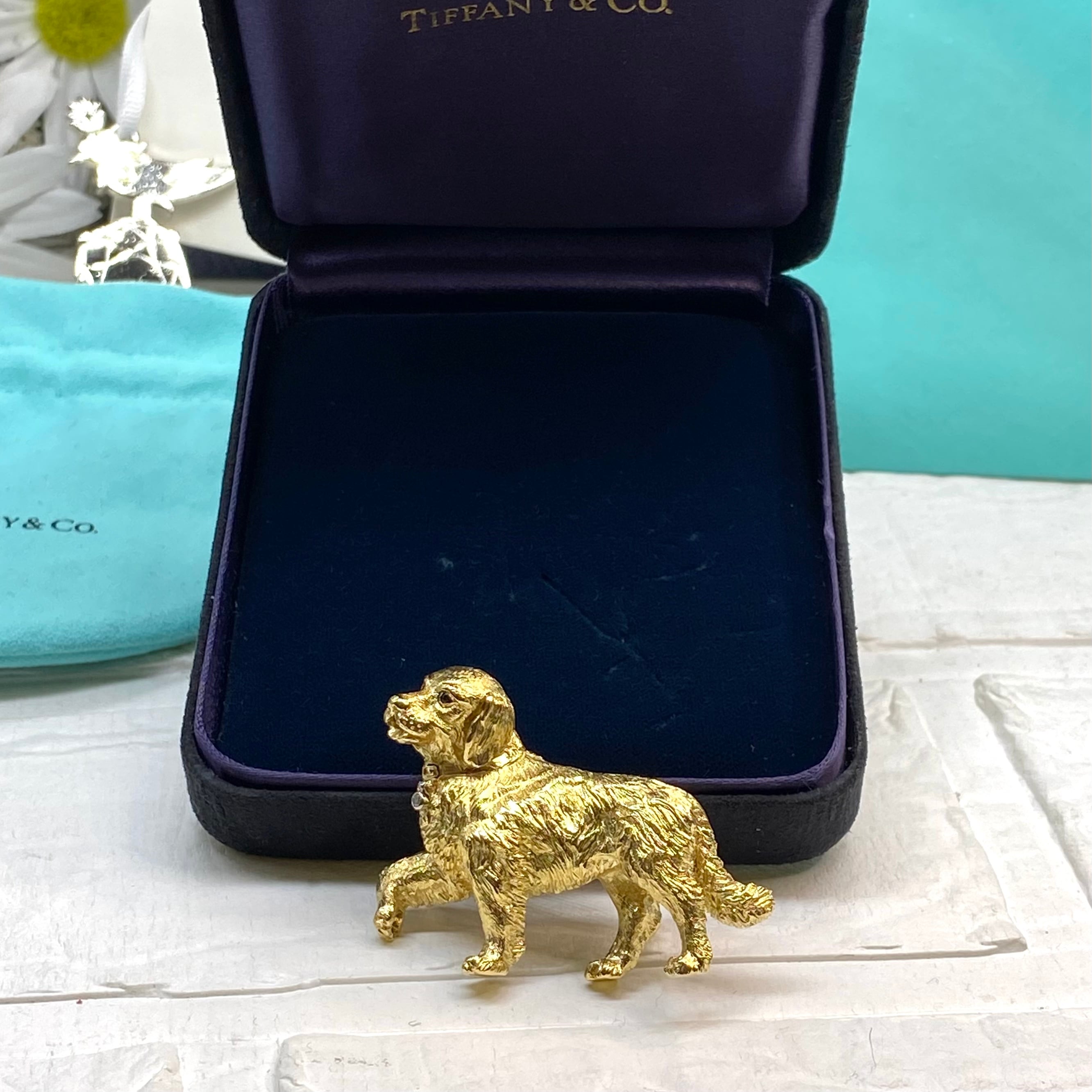 ヴィンテージ シルバー 犬のブローチ ティファニー 18金 ゴールデン 