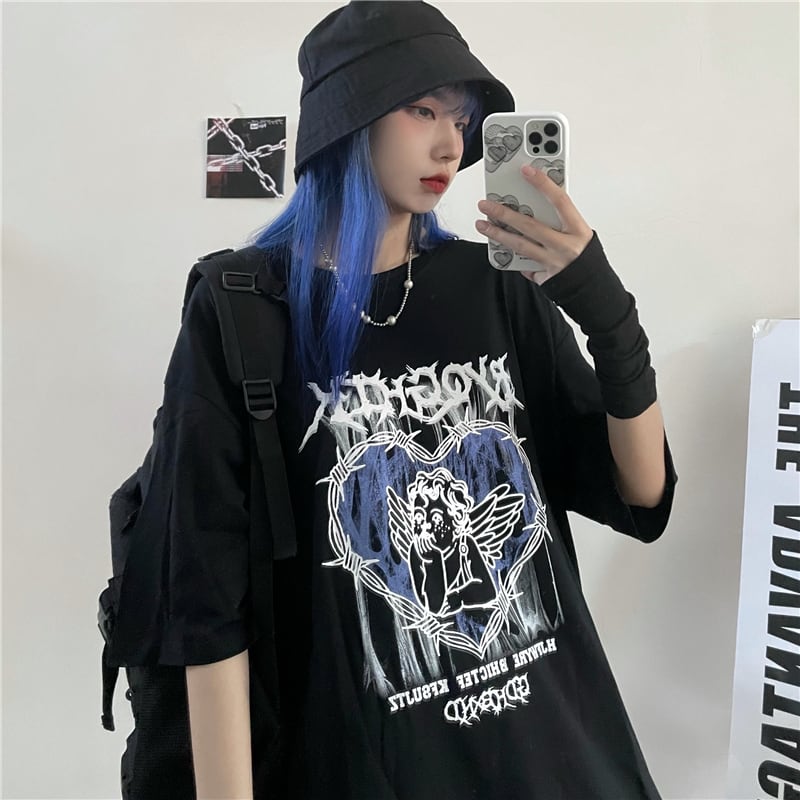 ダークサマープリントTシャツ スタイルカジュアルレディースショート 半袖 ハーフスリーブ かわいい 夏物 ケッペル25975379104