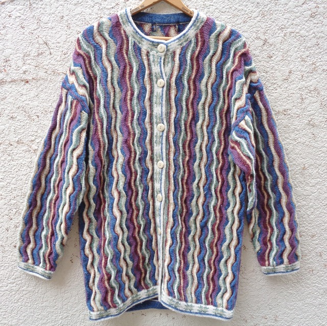 3D knit multi color design cardigan／3Dニット マルチカラー 