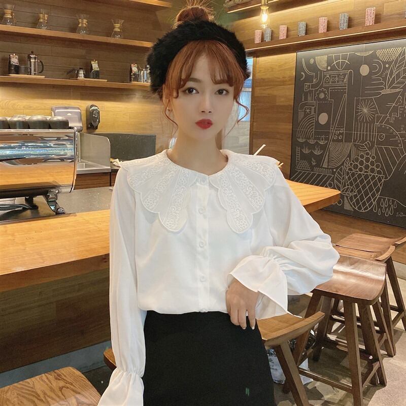 2020年初春の新しい甘い長袖シャツ女子学生シックな人形の襟白ルーズワイルドトップ 1号婦人62105978579