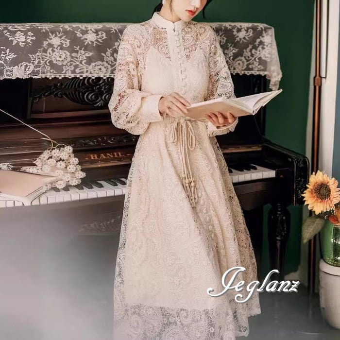 2色 総レース ワンピース ドレス アンダードレス付き エターナル(M8061)ζ