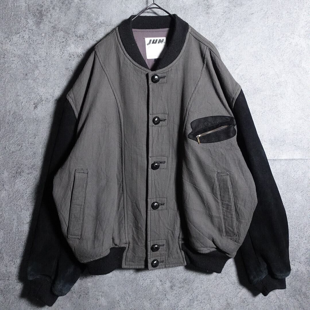 “JUN MEN” Gray & black suede lether switching blouson