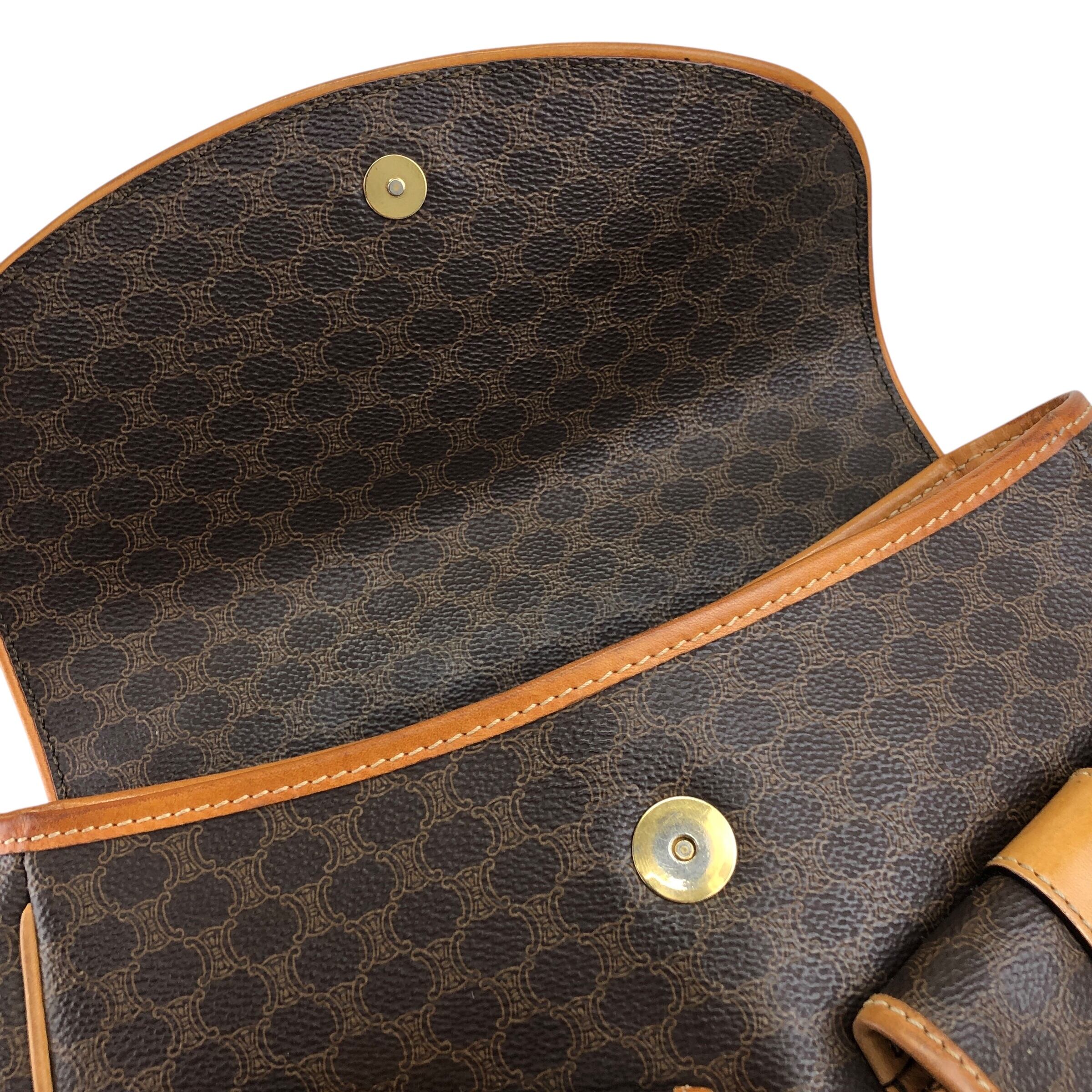 CELINE セリーヌ マカダム ショルダーバッグ ブラウン PVC ダブル