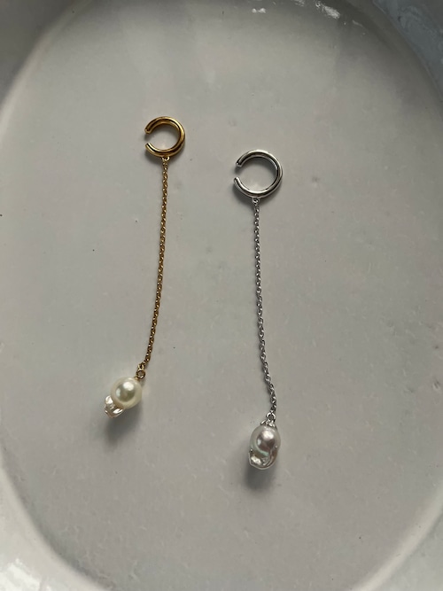金魚akoya pearlチェーンイヤーカフM　gold