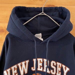 【GILDAN】ニュージャージー NEW JERSEY アーチロゴ プリント パーカー スウェット プルオーバー フーディー M US古着