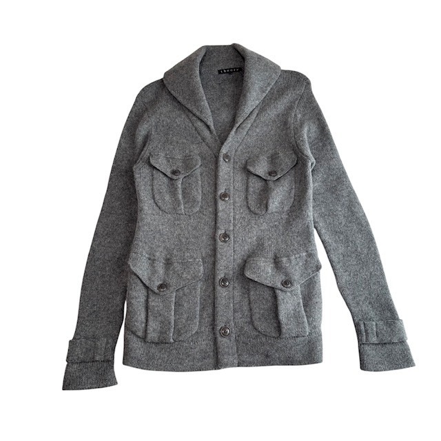 古着 セオリー theory ニットジャケット カーディガン クリーニング済み グレー メンズ サイズ38