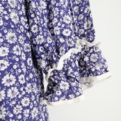 【ハワイ製 フラダンス衣装】ネイビー T&L MUUMUU FACTORY ワンピース ドレス 花柄 白 紺 華やか 七分袖 ハワイアン かわいい
