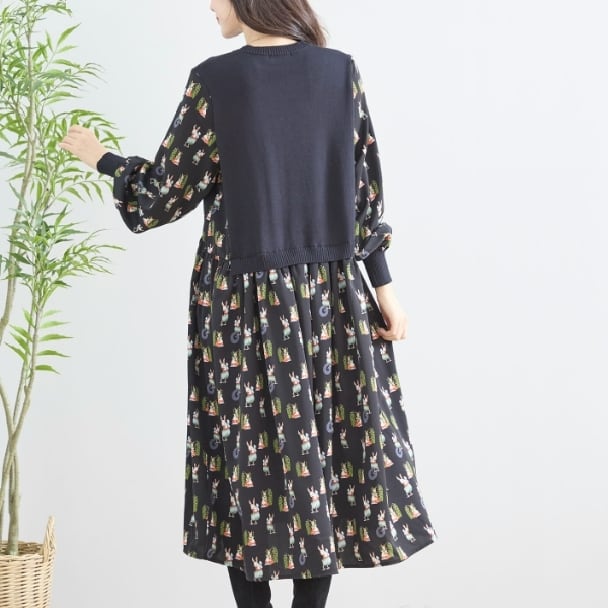 【新品未使用】REGENCE 花柄ワンピース　異素材ドッキング　42 花柄ワンピ チューリップ柄 ドッキングワンピース[品番