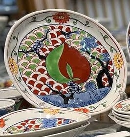 秋の陶磁器まつり特別価格 五彩桃絵八寸トレー 受注生産 納期最長2ケ月