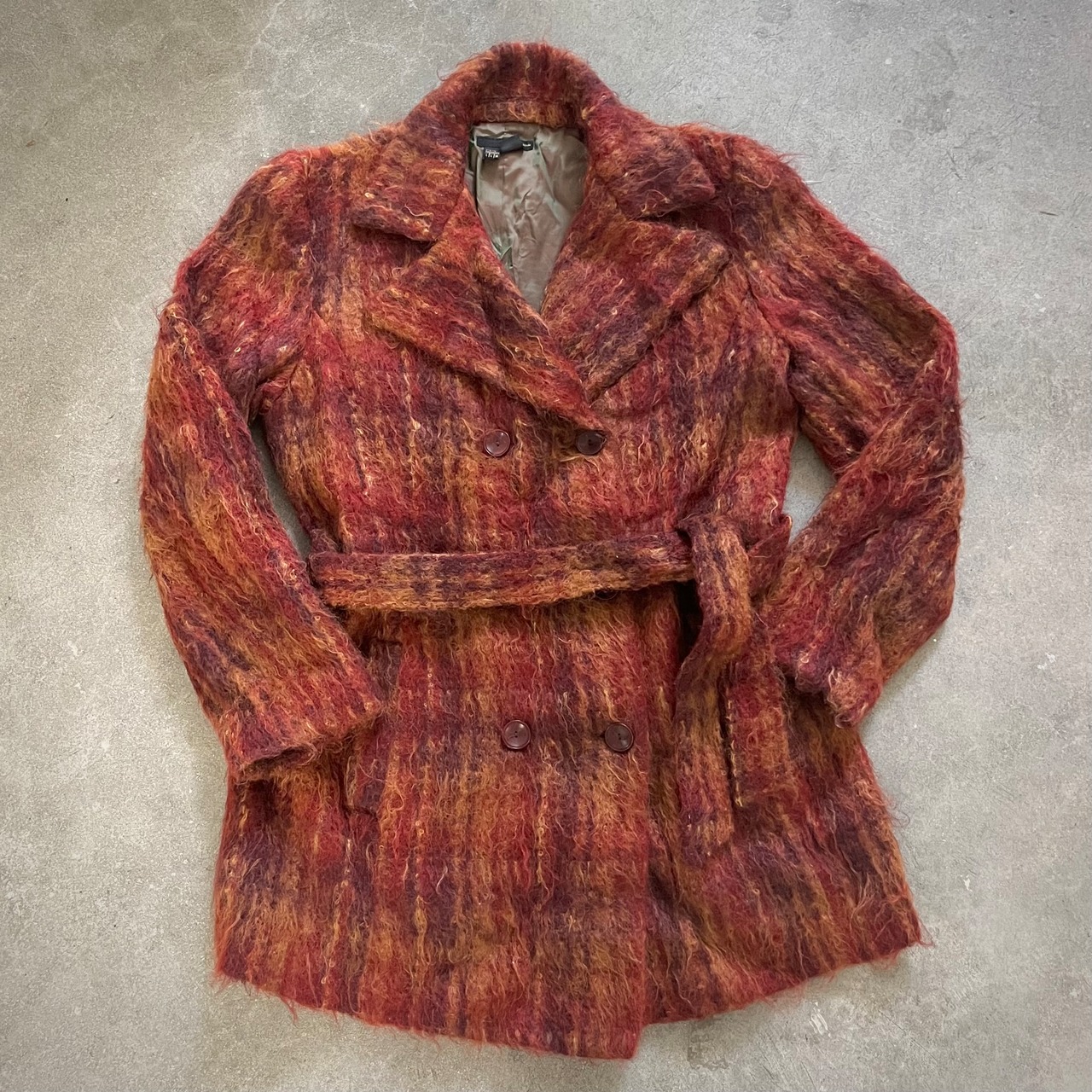 ウールコートレディース古着レトロ総柄ツイードチェックwool 