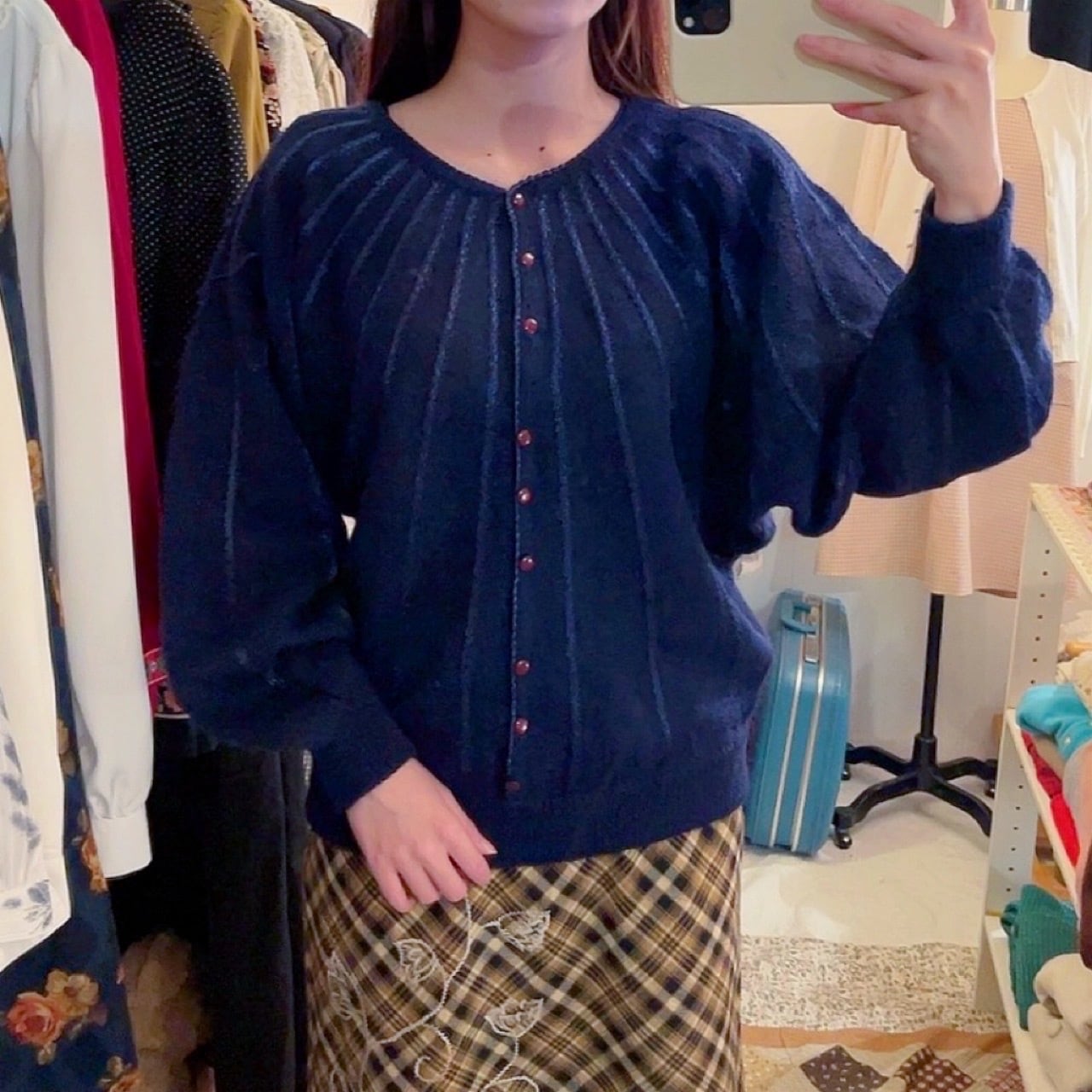 blue radial pattern knit sweater