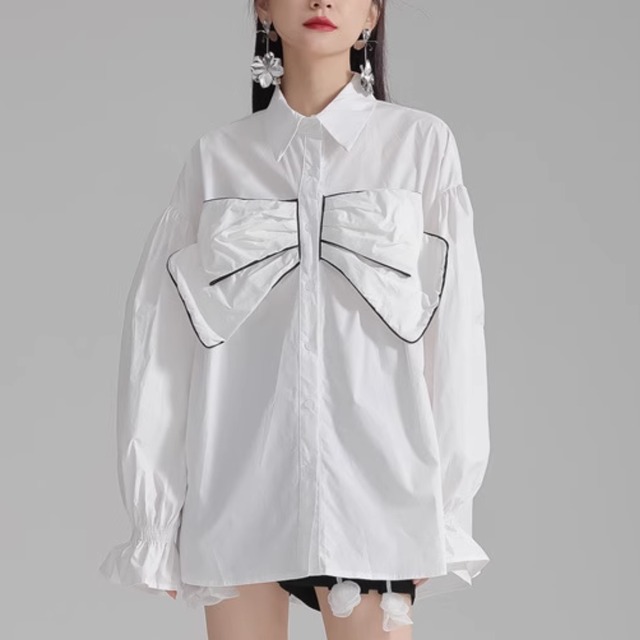 Bowtie flared sleeve midi shirt (ME110)