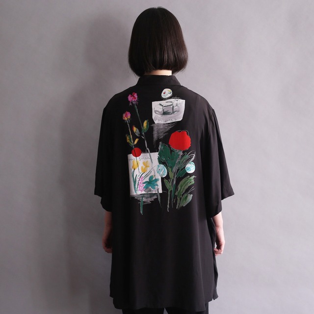 front and back art flower print h/s mode shirt