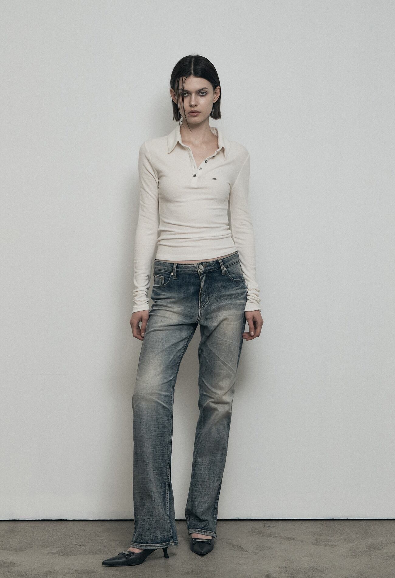 BOHEMIAN SEOUL] SOFT HALF COLLAR SHIRT, IVORY 正規品 韓国ブランド 
