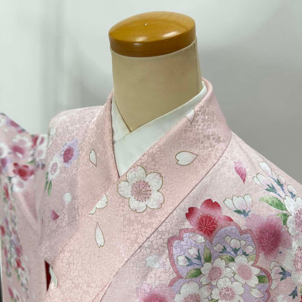二尺袖 単品 卒業式着物 ピンク 裄68.5cm Lサイズ 袴用着物 化繊 中古 4564