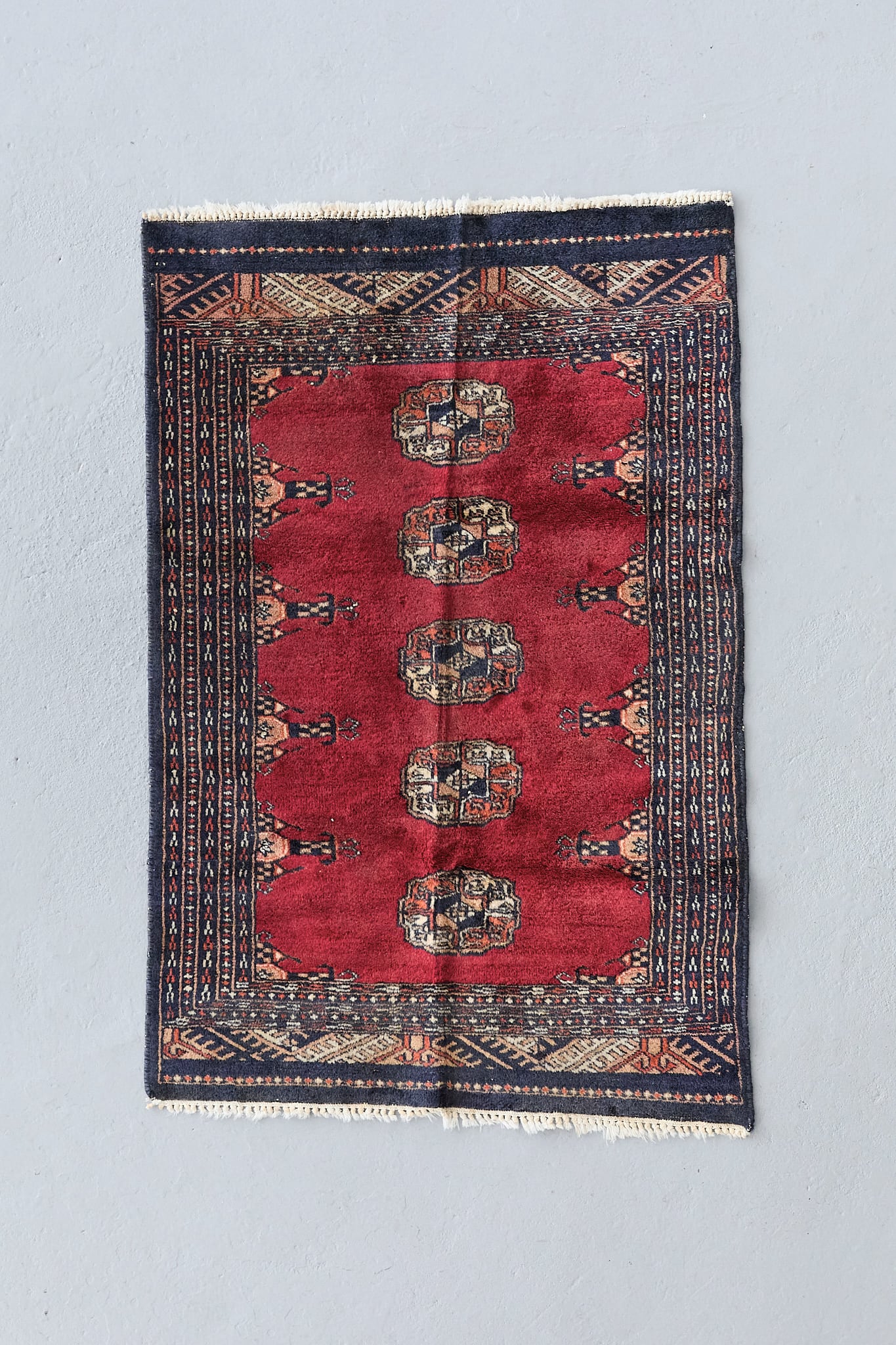 No.205 ヴィンテージラグ トライバルラグ ラホール産(96×63cm)レッド ネイビー ブラウン