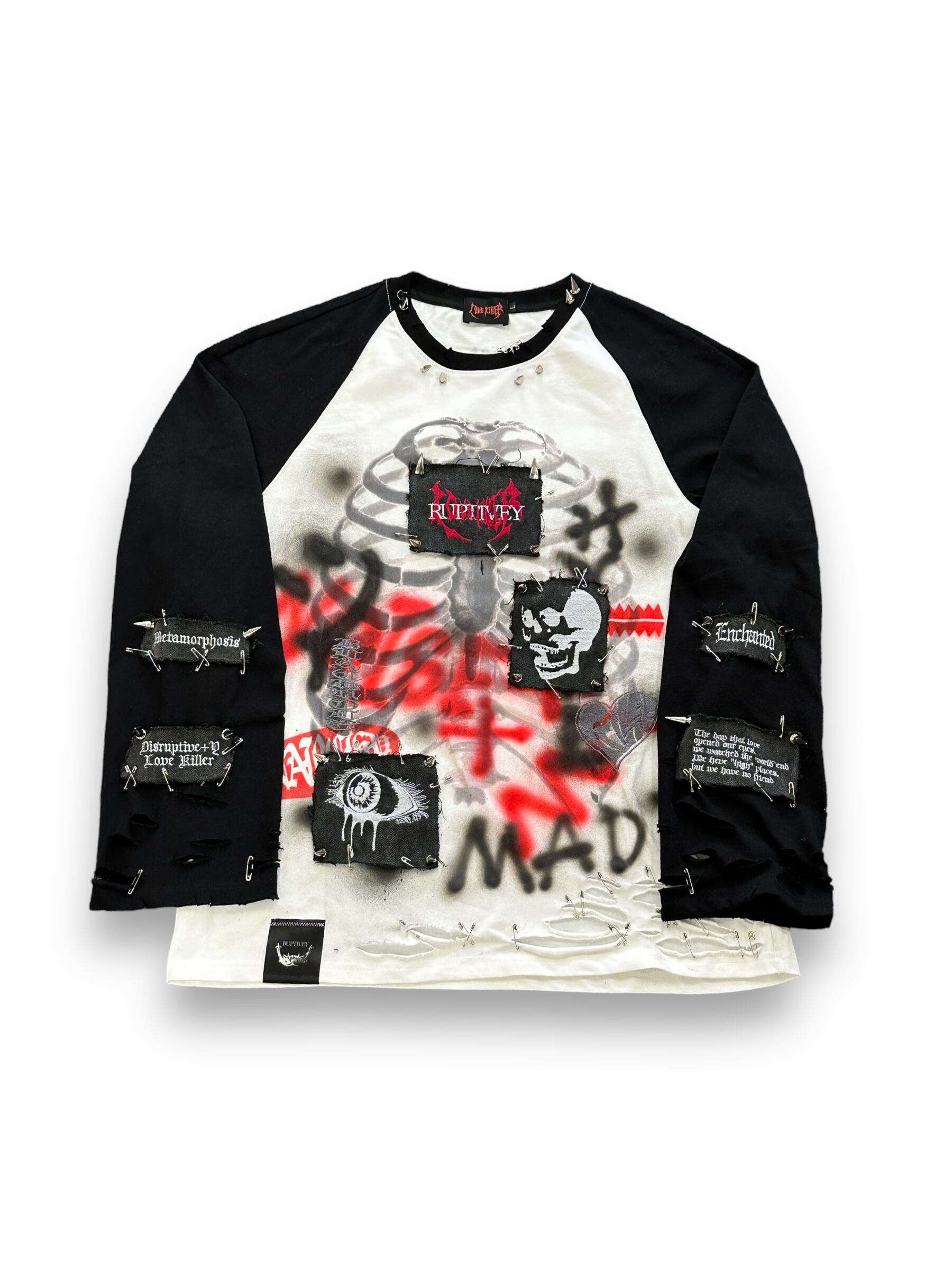 【LOVE KILLER×RUPTIVEY】PUNK embroidery Bon frame raglan Long Sleeve(B)