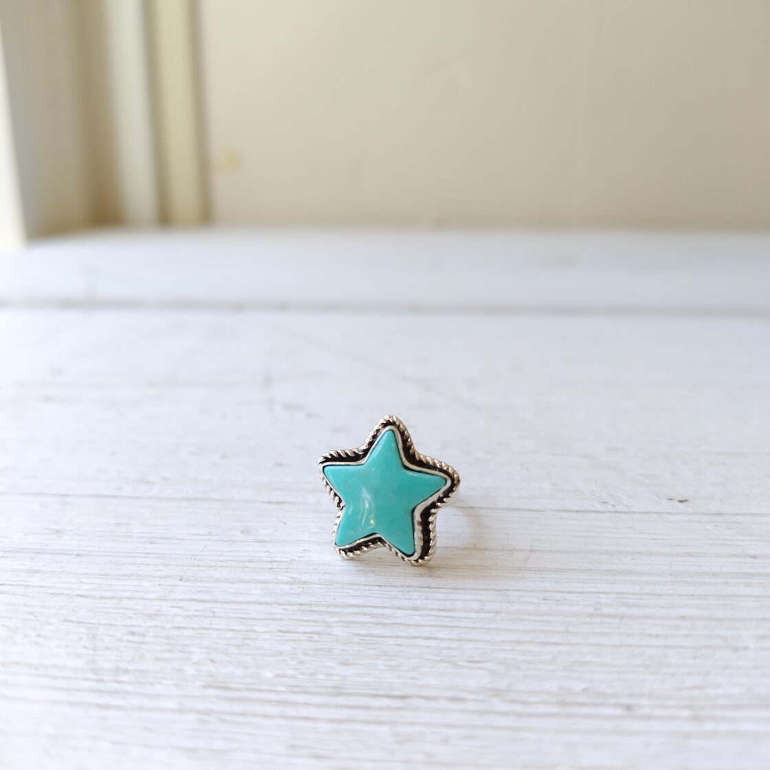 9号前後 フリーサイズ ナバホ KINGMAN TURQUOISE スターシルバーリング 