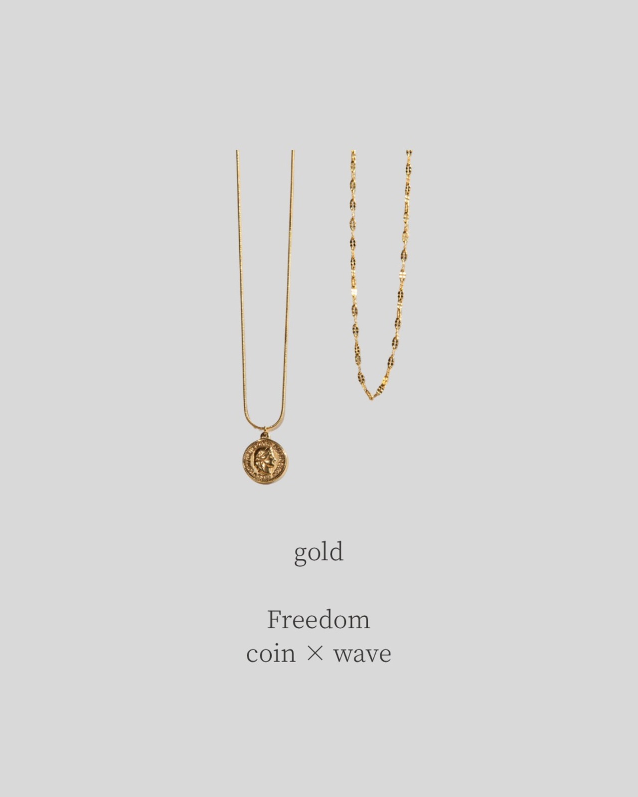 【人気No.1】重ね付けネックレス 2本セット｜coin × wave（gold）