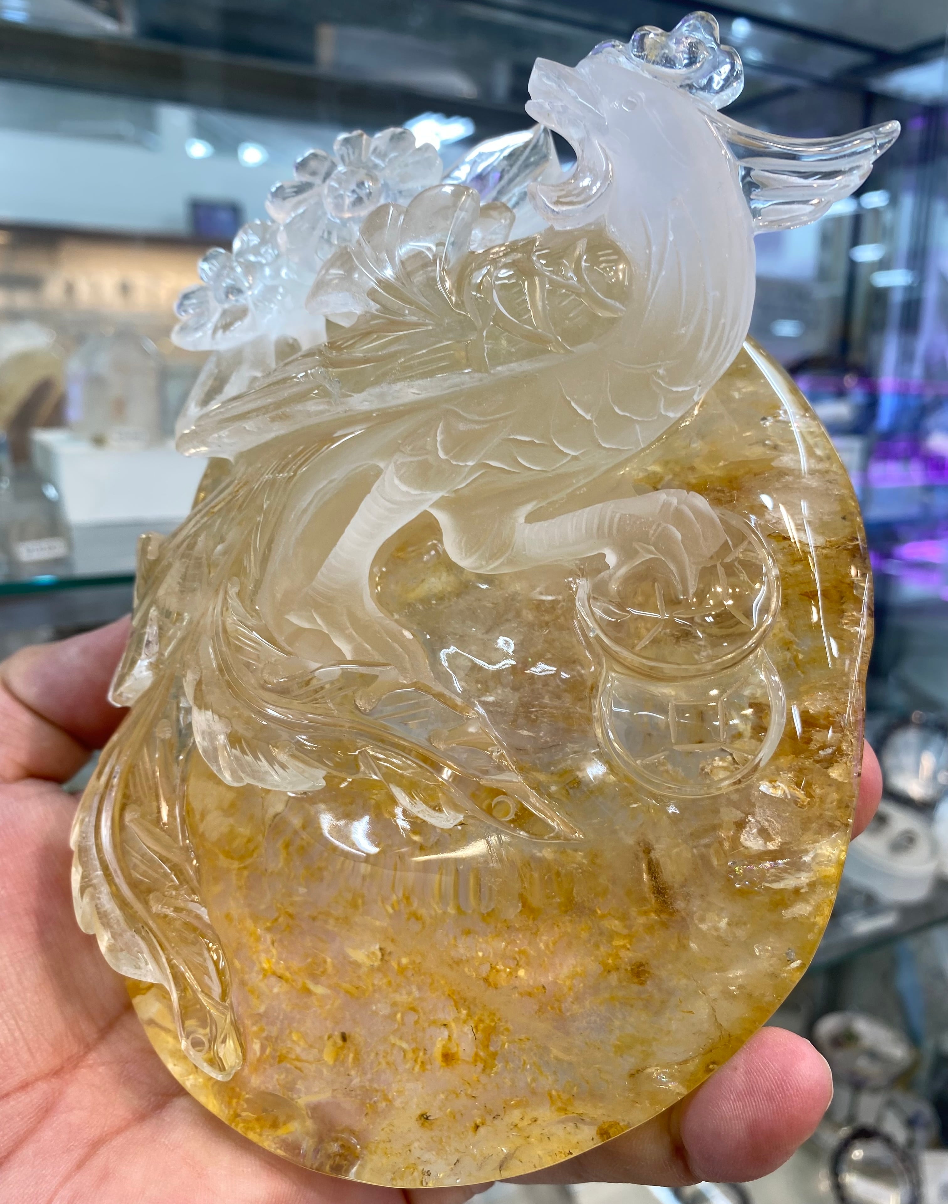 厳選 水晶鳳凰 透かし彫り水晶鳳凰 虹入り！ライモナイト入り水晶鳳凰