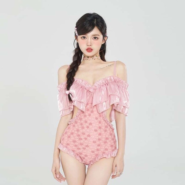 RL腰開き花柄レース水着ワンピース 2s