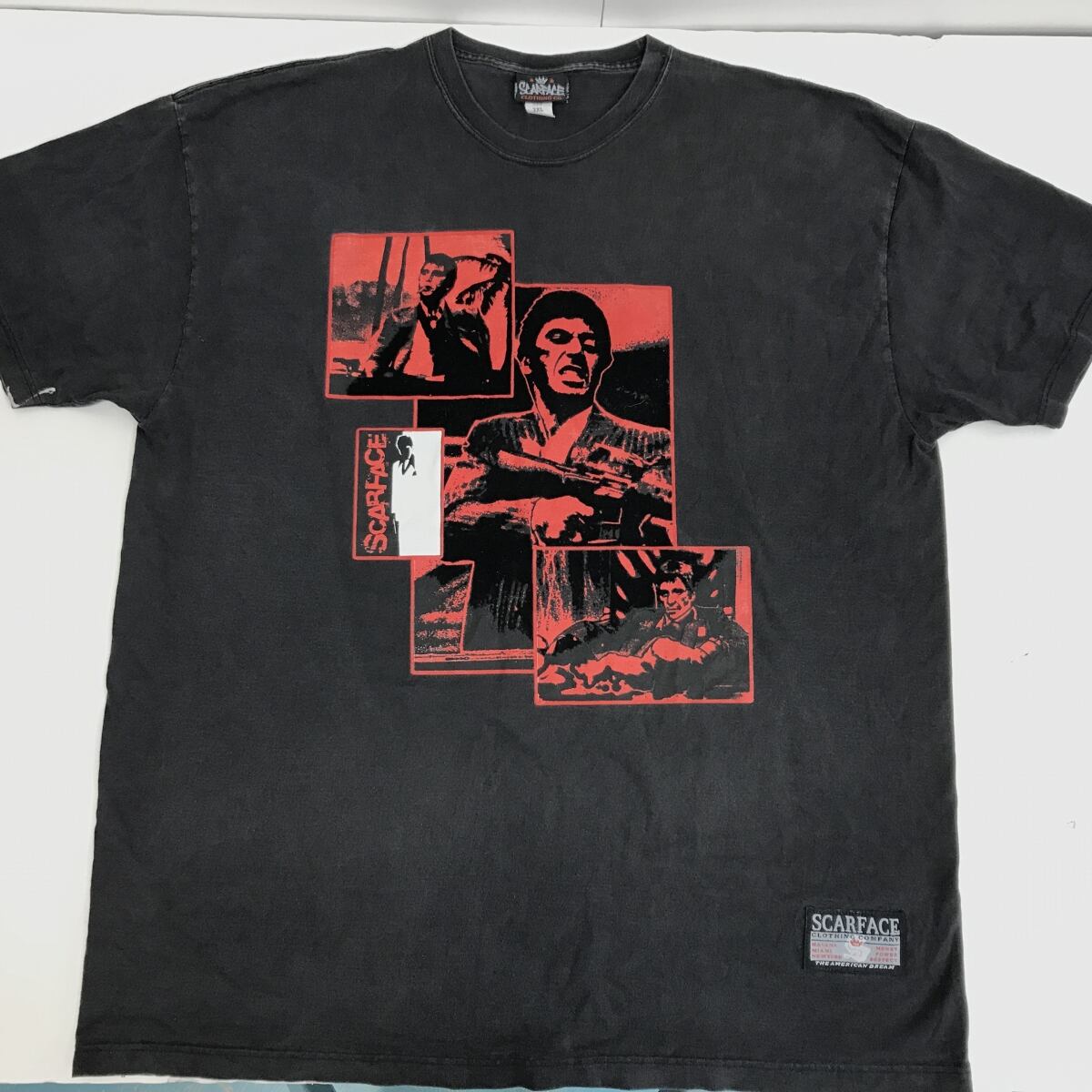 SCARFACE CLOTHING COMPANY スカーフェイス 90〜 00年代 CANADA製 フロッキー プリント 超 ビッグサイズ 映画  ムービー Tシャツ ブラック 3XL 以上 半袖