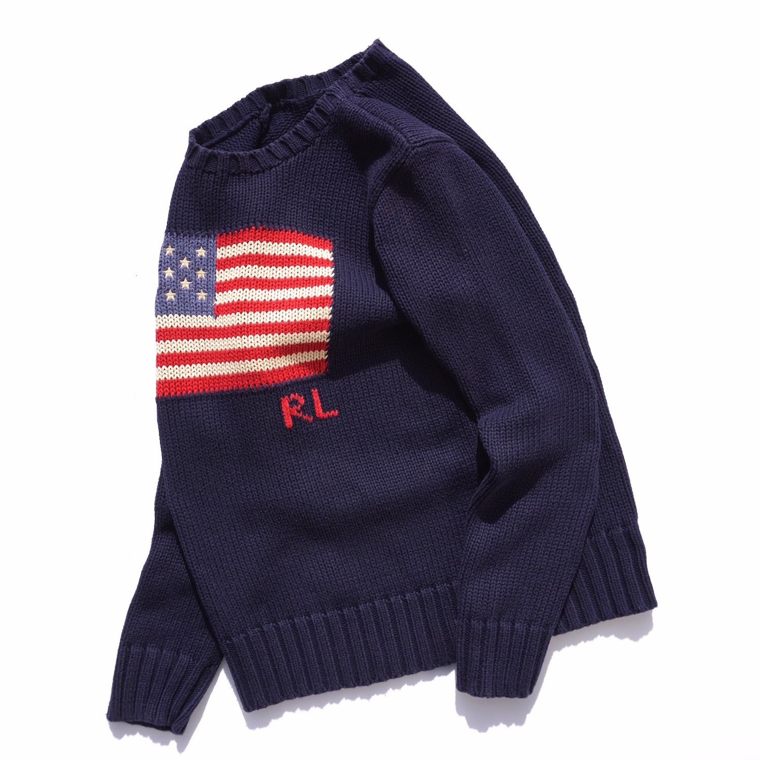 Ralph Lauren] 星条旗柄 コットンニットセーター ネイビー 実寸