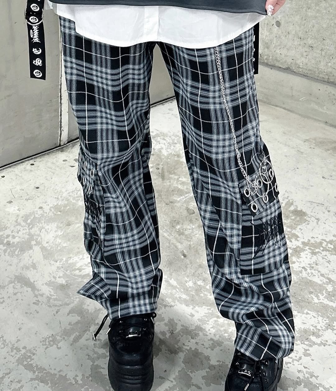 パンツ viv4422 リング×チェーン付きチェックパンツ(2色展開)※生地変更