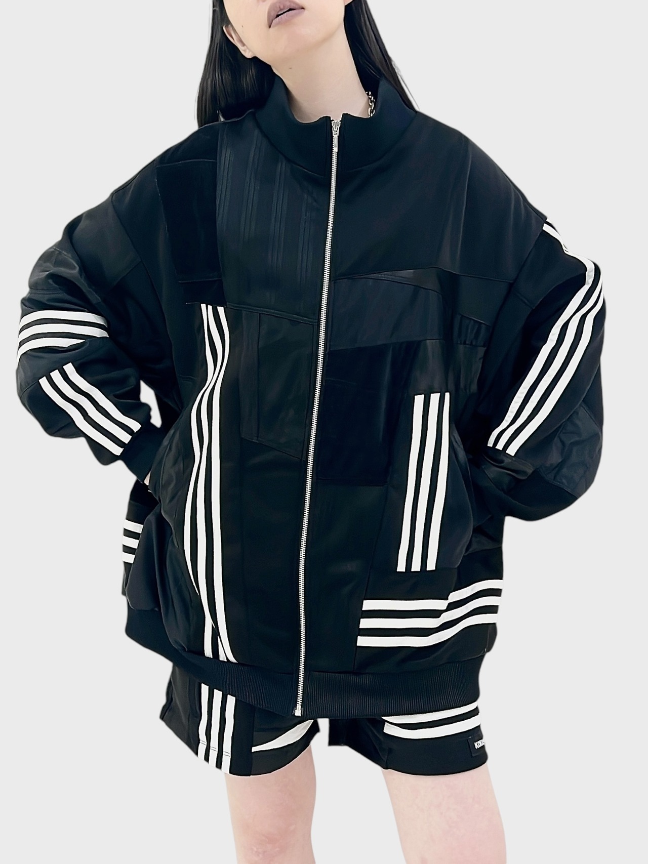 KOH ISHIGURO Upcycled Crazy Patchwork Track Jaket -BLACK- Woman model - 7