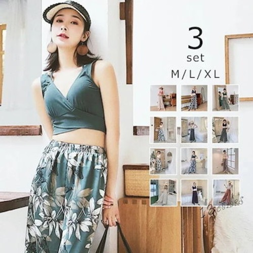 水着 レディース ビキニ バンドゥ 3点セット 体型カバー ショートパンツ タンキニ クロスバンドゥビキニ