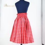 【美品 フラダンス衣装】レッド パウスカート 赤 白 チェック柄 ホワイト 明るい 華やか ふんわり シングル アロハ かわいい