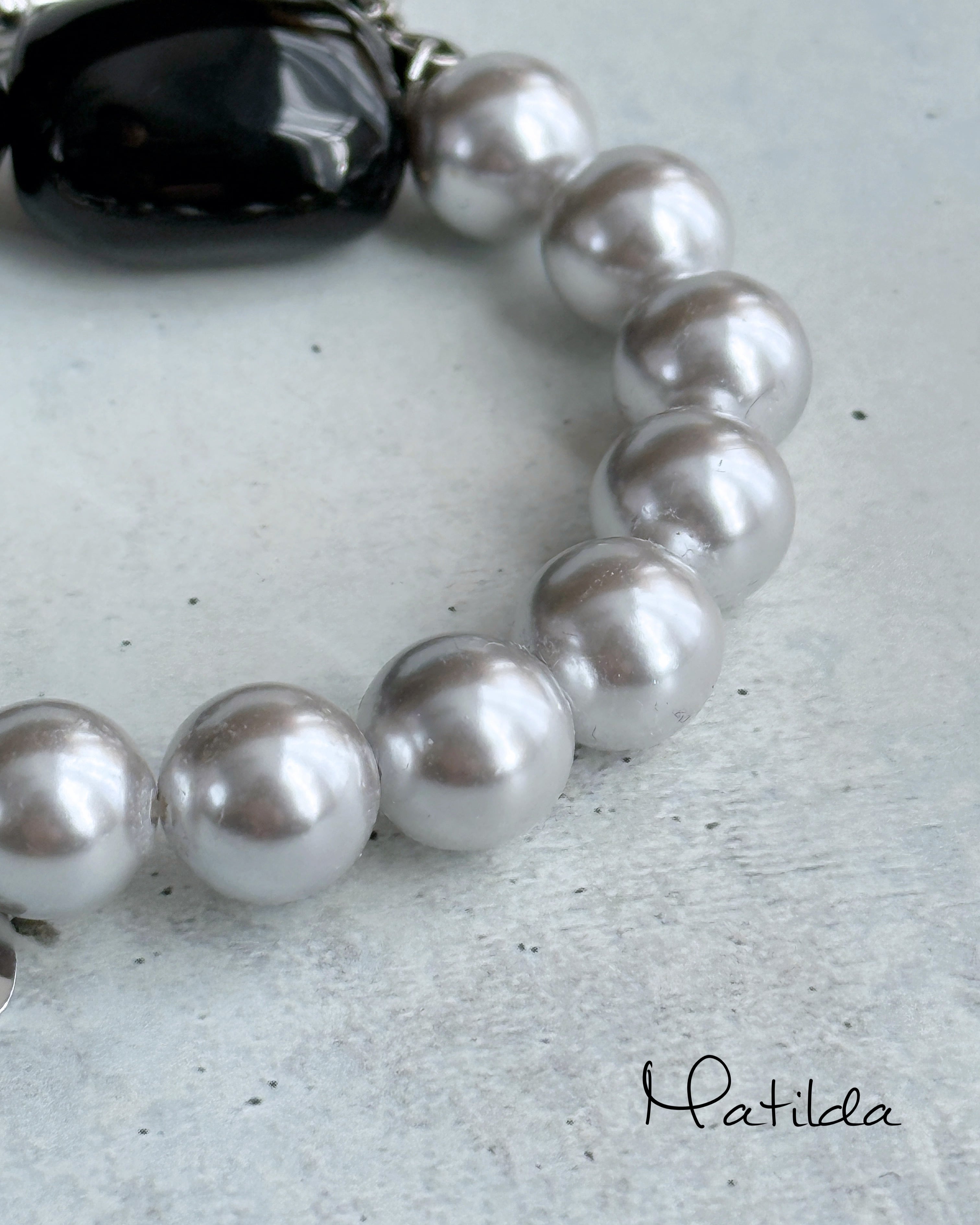 【再販】Chain & stone bracelet(オニキス×貝パール)