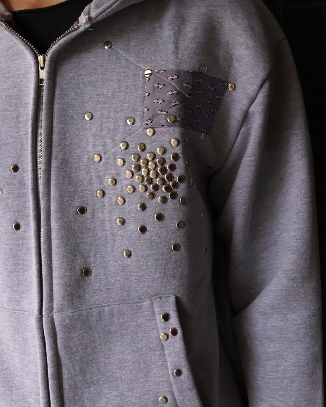 【Hannah Creak】Studded Hoodie Double zip Grey