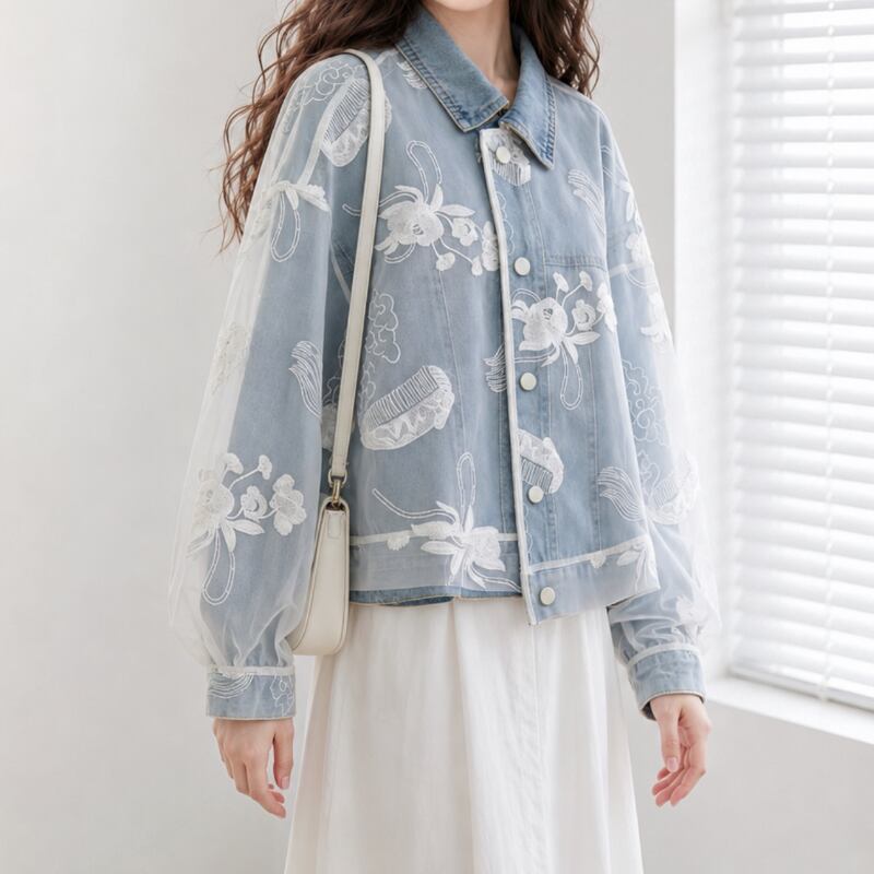 Sheer Lace Denim Jacket S0118