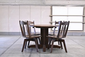 飛騨清見工房 HIDA KIYOMI KOUBOU 大日家具 ダイニング5点セット 回転式 アームチェア ダイニングチェア ナラ無垢材 ナチュラル【中古家具/中古インテリア/USED家具ユーズド家具/リサイクル】