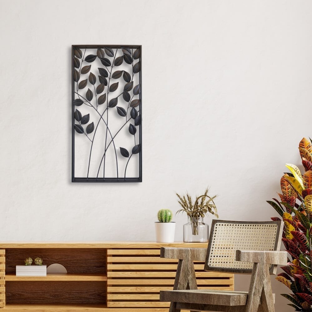 ブラックリーフ・モダンウォールアートパネル|軽量&壁掛け簡単