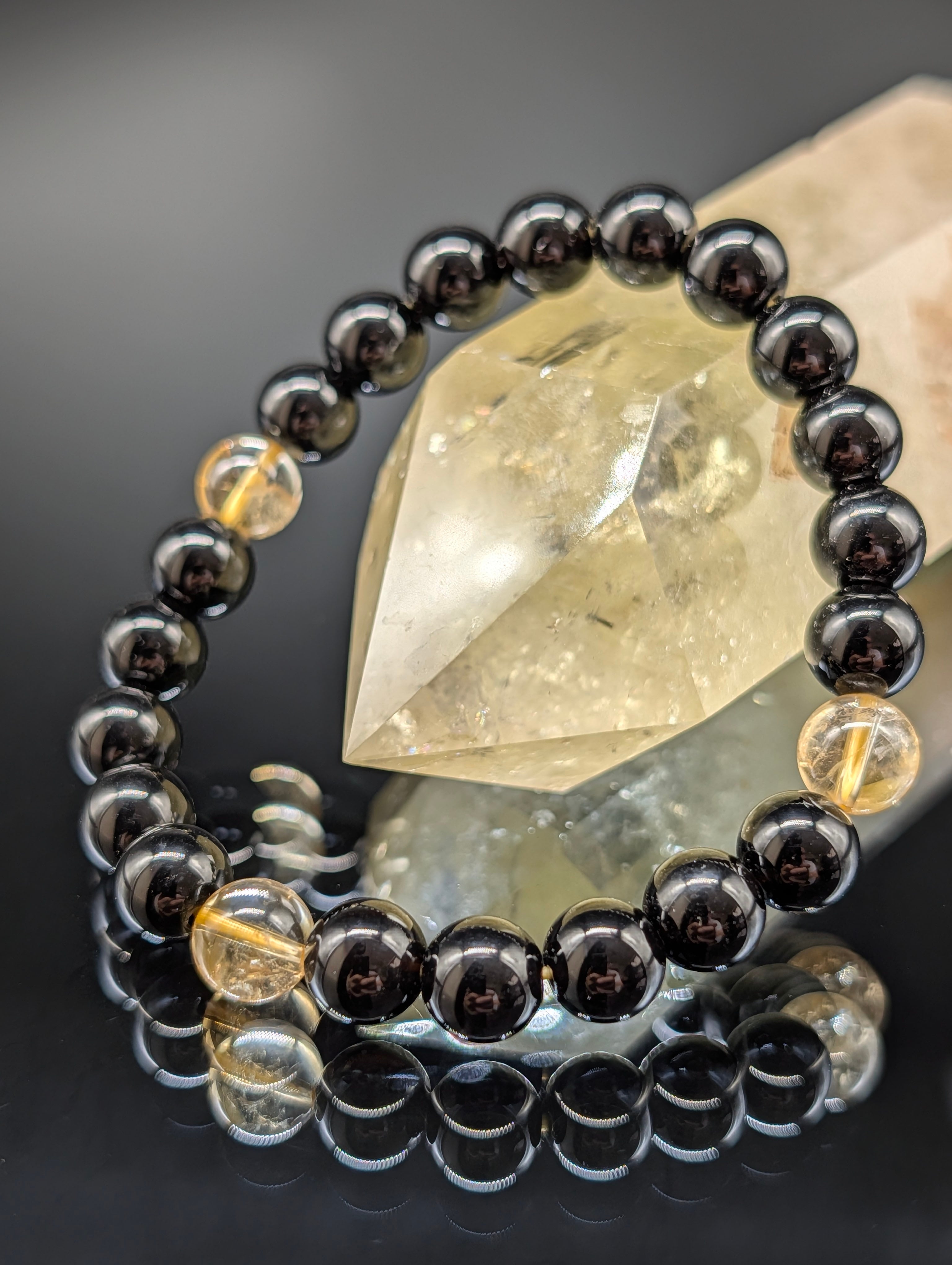 最高品質・鑑別済み・金運上昇】モリオン・シトリン(黄水晶)・8mm