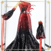 社交ダンス 衣装 THE ONE ザワン スタンダードドレス ドレス ワンピース フロート デモ 競技 ダンス スパンコール 赤 黒 フロート リボン ブラック系 レッド系 華やか 大人 女性用 輝き おしゃれ パーティー 競技用 ステージ衣装 ダンスパフォーマンス